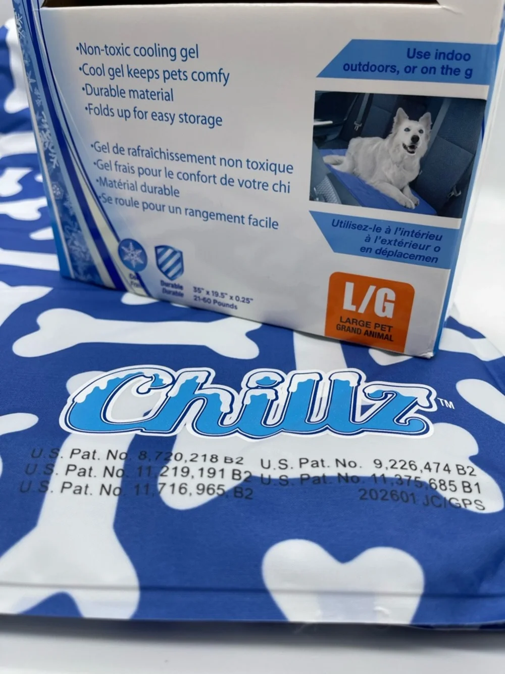 Chillz Cooling Pad - Teal Blue with White Bone Pattern - Large